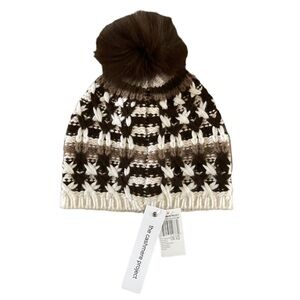 The Cashmere Project NWT Hat Cashmere Pom Pom Beanie  Coffee Bean Heather Combo